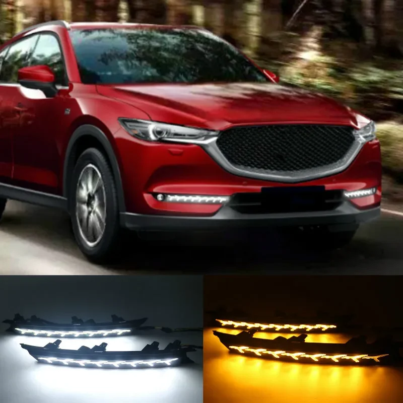 LED Daytime running lights for Mazda CX-5 CX5 CX8 CX-8 2017 2018 DRL bumper lamp with yellow turn signal light