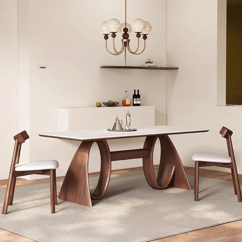 Medieval ash wood, solid wood slate dining table walnut color, French cream style simple