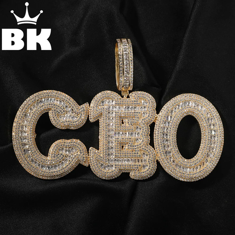 

THE BLING KING Custom Baguette CZ Name Pendant Necklace For Men Iced Out Cubic Zircon DIY Initial Letters Chain Hip Hop Jewelry