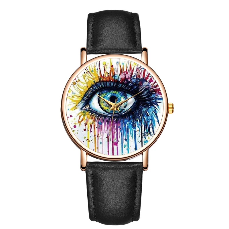 Fashion Women\'s  Wristwatch Cool Eyes Watches High Quality Ladies Leather Strap Quartz Wristwatch Minority Personality Watch