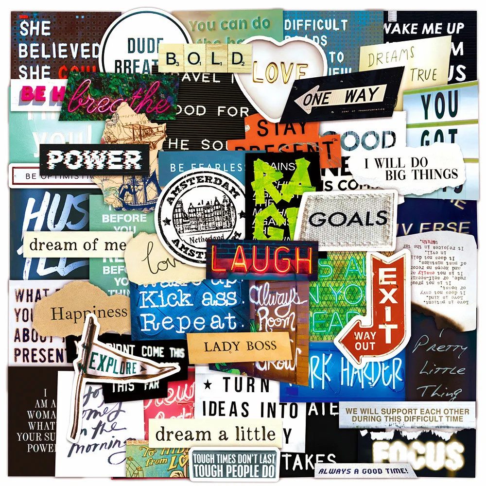 60 Stück Vintage Collage Text Aufkleber Großhandel kreative wasserdichte Graffiti Dekor Aufkleber für Notebook Wasser Tasse AnimeWorlds Store