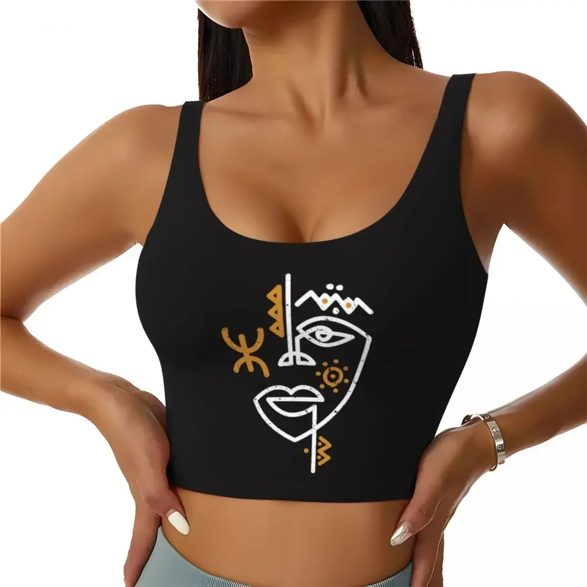 

Custom Berber Tifinagh Z Imazighen Face High Impact Sports Bras Women Amazigh Kabyle Art Seamless Workout Running Crop Tank Tops