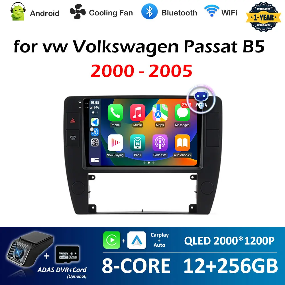 

Беспроводной Carplay Android авто для vw Volkswagen Passat B5 2000 2001 2002 2003 - 2005 QLED IPS экран Bluetooth GPS Навигация BT