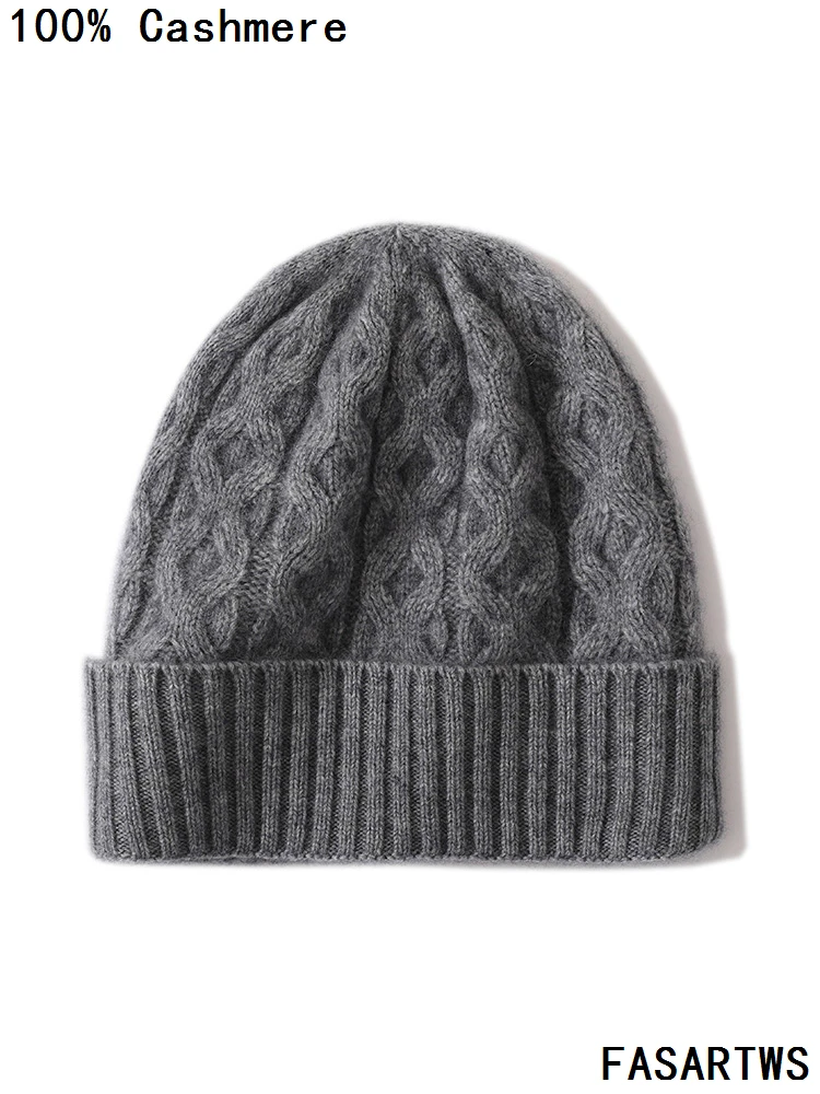 

FASARTWS Selected 100% Cashmere Hats Winter Thick Warm Hats Jacquard Solid Color Beanie Hats Outdoor Windproof Warm Hats Unisex