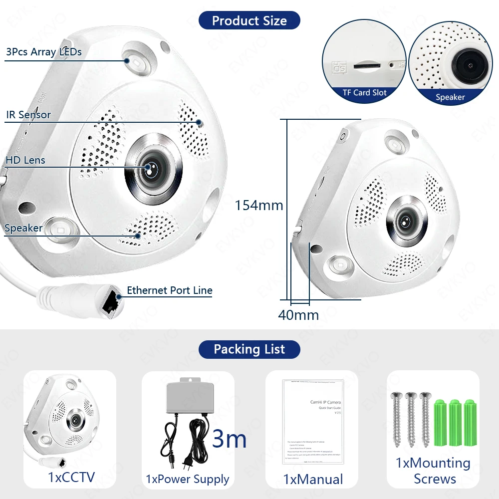 Saikiot V380 Pro 360-stopniowa kamera panoramiczna typu rybie oko inteligentne bezprzewodowe bezpieczeństwo w domu CCTV dwa sposoby Audio WIFI V380