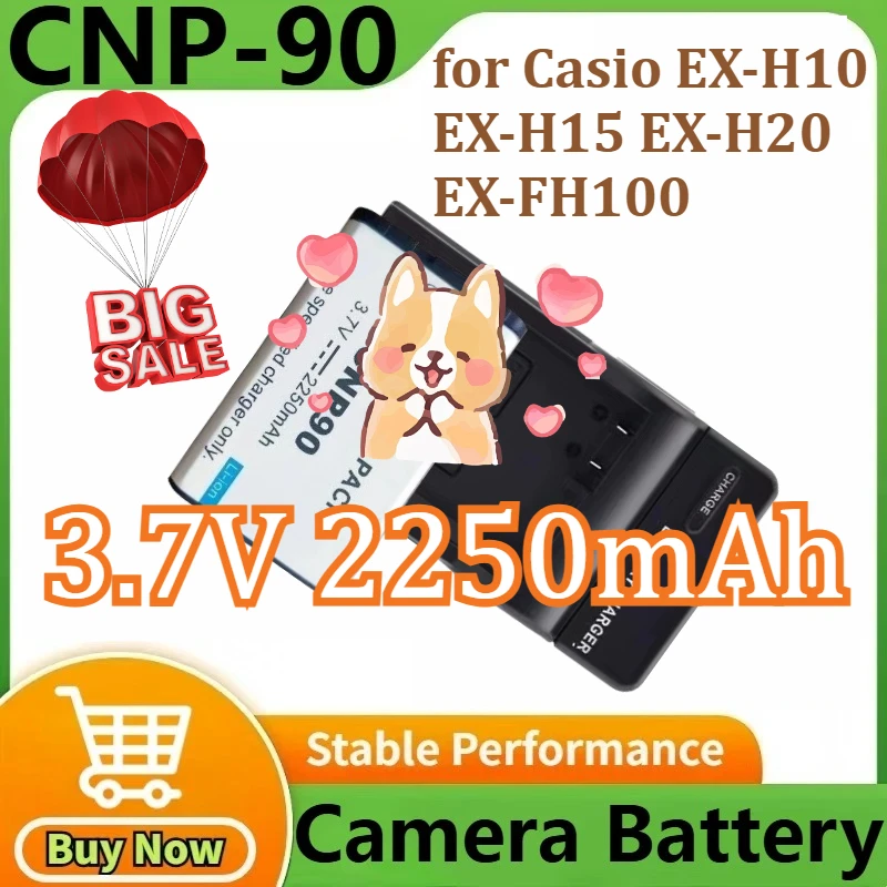 

CNP-90 Аккумулятор для камеры + зарядное устройство Аккумулятор CNP90 для Casio EX-H10 EX-H15 EX-H20 EX-FH100 Аккумуляторы для цифровых фотоаппаратов 3,7 В 2250 мАч