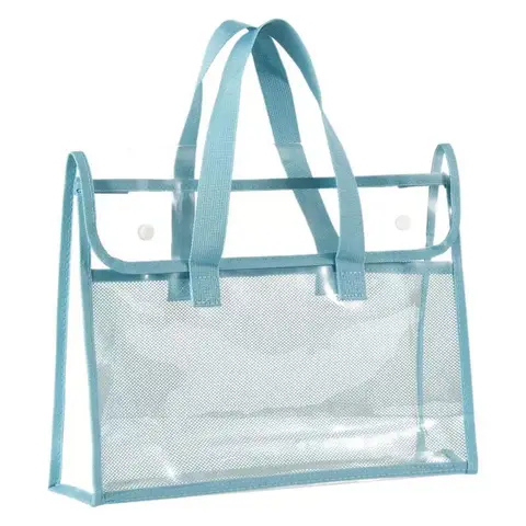 Clear PVC Blue Storage Tote: Durable Transparent Bag for Organizing Stationery & Personal Items