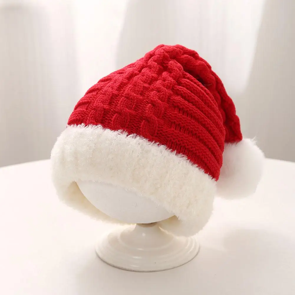 

Winter Pompom Infant Knitted Cap Red Christmas Hat for Baby Red New Year Full Moon Weekly Children's Ear Protection Cap Headwear