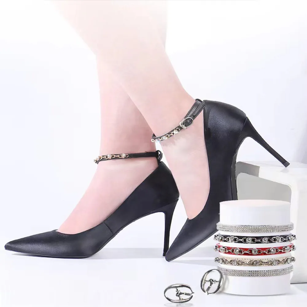 DIY Diamonds Shoes Belt Strap High Quality Buckle Leather Accessories for High Heel Shoe Strap