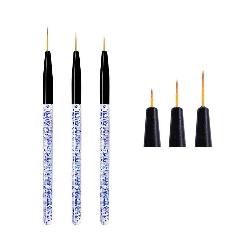 Compre a granel, paga una tarifa de envío solo, 3 unids/lote, pincel para decoración de uñas de Color azul, dibujo, pintura, pluma tallada, herramienta de manicura, delineador