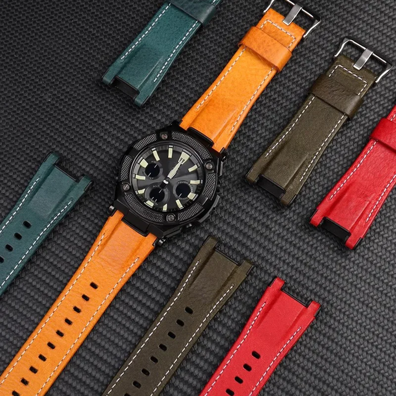 Cowhide nylon silicone watch strap for CASIO GST-B100/410/W100/S110/S100/W300 Concave joint black yellow brown green watchband