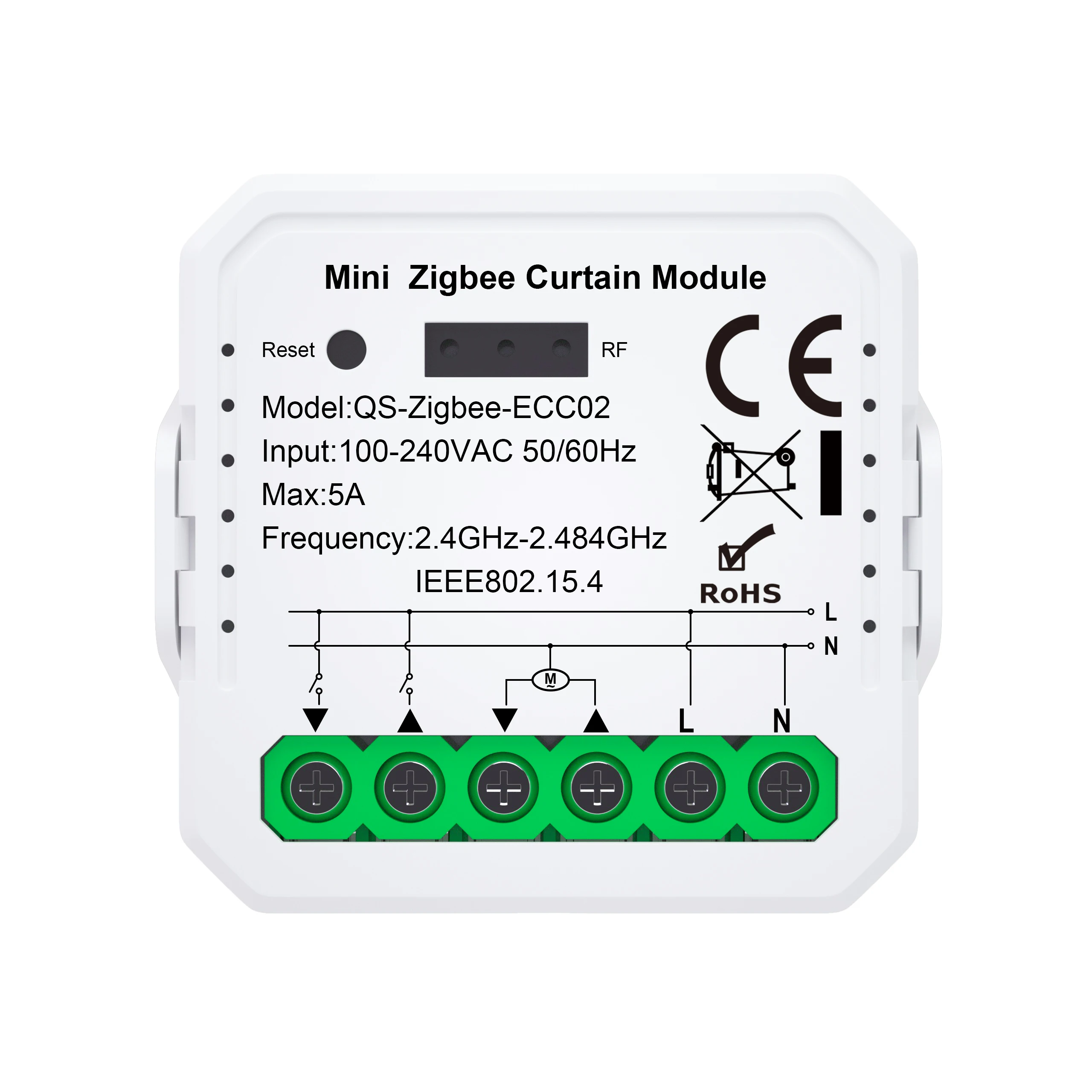 1CH Zigbee Smart Curtain Module AC100-240V Mini Hidden Curtain Motor Controller Switch Works with Alexa Google Home Yandex