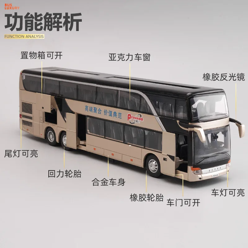 1:32 Double-decker Bus Model Alloy Toy Car For Boys With Sound And Light Effects