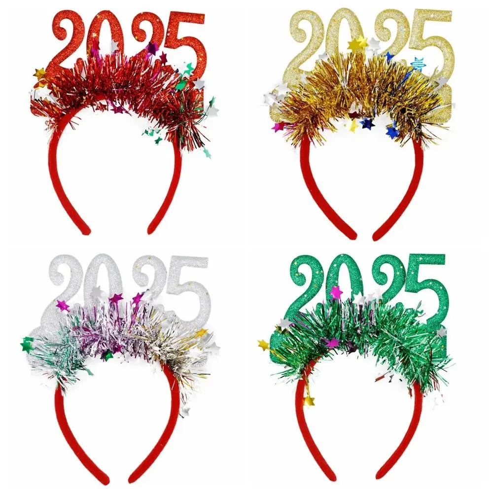 

Sequin 2025 Happy New Year Headband Plastic Decorative Glasses Christmas Headpiece Masquerade Party Letter New Year Headdress