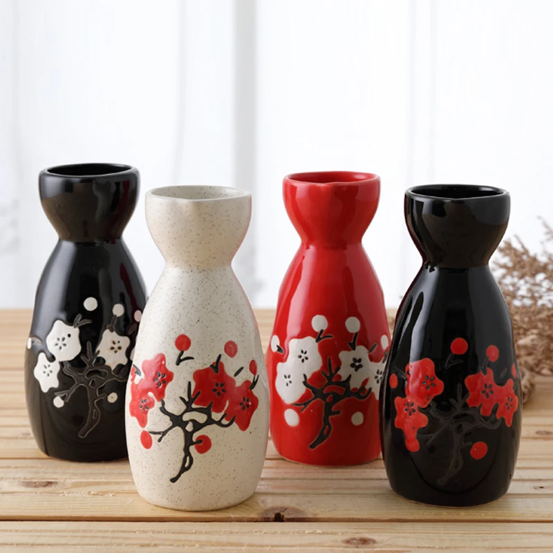 2 Pcs Ceramic Japanese Style Sake Drinkware Maneki Neko Sake Bottle 150ml Tokkuri Sakura Liquor Sake Dispenser Wine Bottle