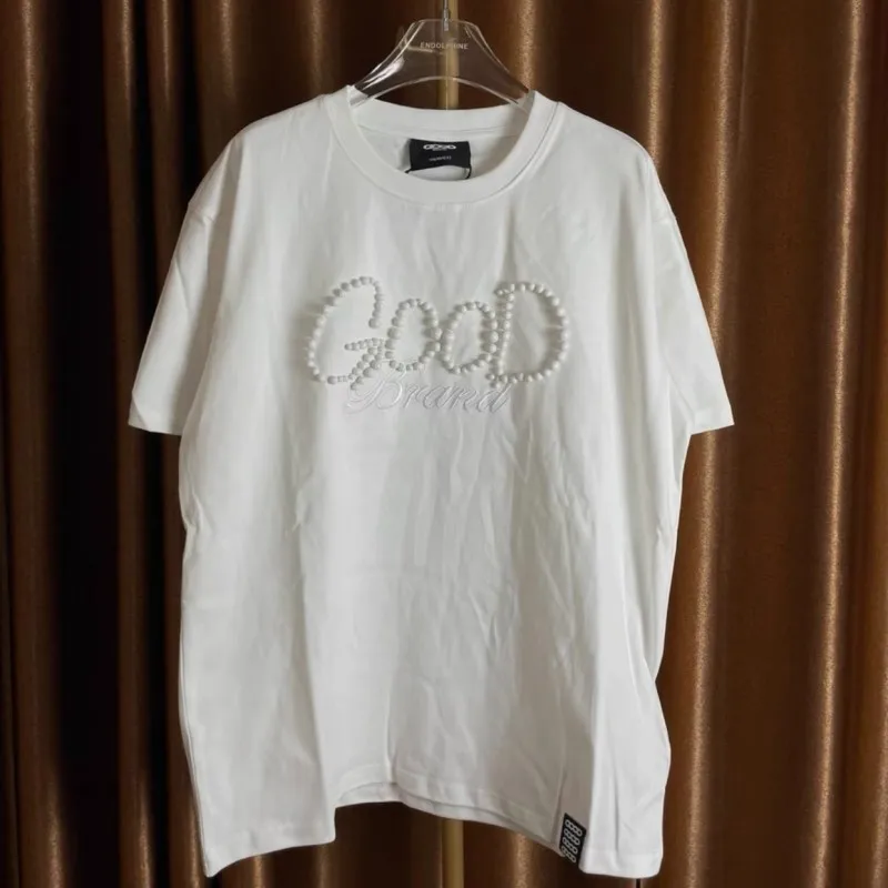 Summer Men Women GOODBRAND Tshirts Pearls Embroidered Letters Short Sleeve Fashion Street Top Tee Casual Breathable Outfit