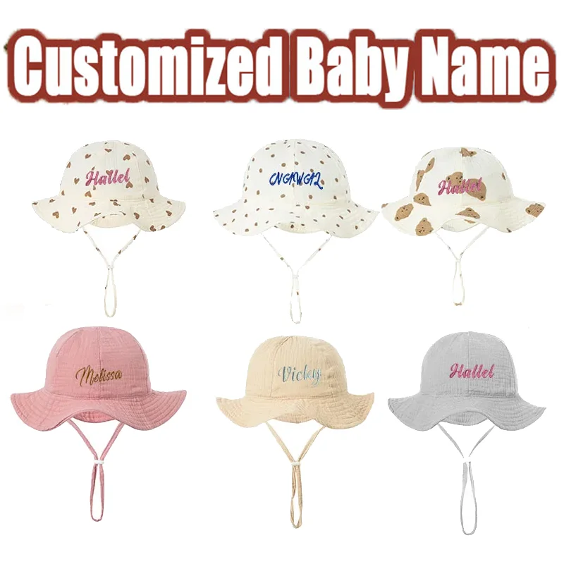 Sombrero de Sol de Ala Ancha Personalizado con Nombre para Niños, Transpirable, con Correa Ajustable para la Barbilla, Protección para la Playa en Verano, Regalo de Nacimiento Perfecto