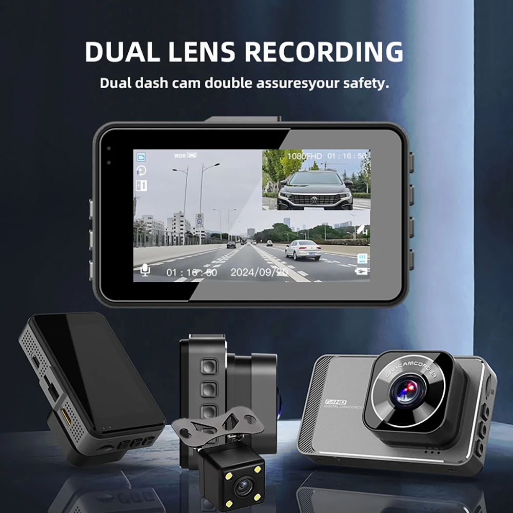 3 Inch FHD Dashcam Dash Cam Dash Car Camera Car DVR Video Recorder Front And Rear Camera G Sensor Night Vision Loop Recording