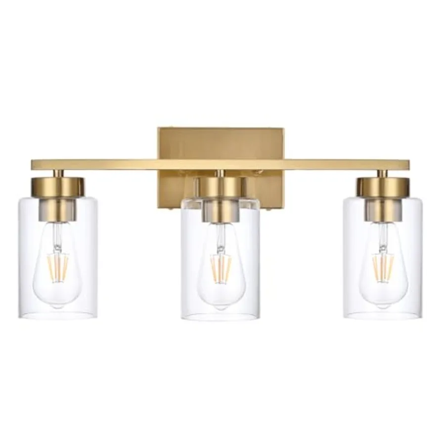 

3-Light Bathroom Vanity Light Modern Brushed Gold Wall Lights with Clear Glass Shades for Mirror Installation in Bathroom Livin
