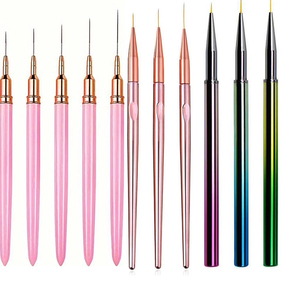 3/5/8/9Pcs Nail Art Liner Brushes 5/ 8/12/20/25mm Painting Drawing Flower Line Pen Super-Thin Professional Manicure Line Brush