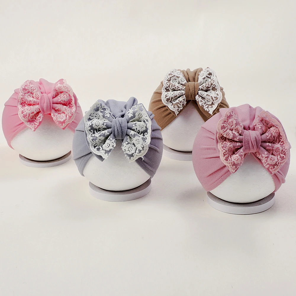 

Baby Girls Turban Newborn Beanies Stretchy Hats with Lace Bow Infant Toddler Girls Headwraps Toddler Kids Hair Accessories