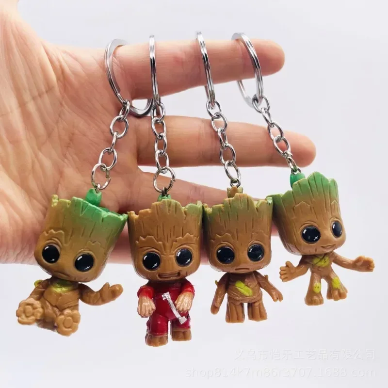 Anime Cartoon Groot Keyring Superhero Figure Keyring Car Pendant Kids Keychain Jewelry Accessories Toys Children Birthday Gifts