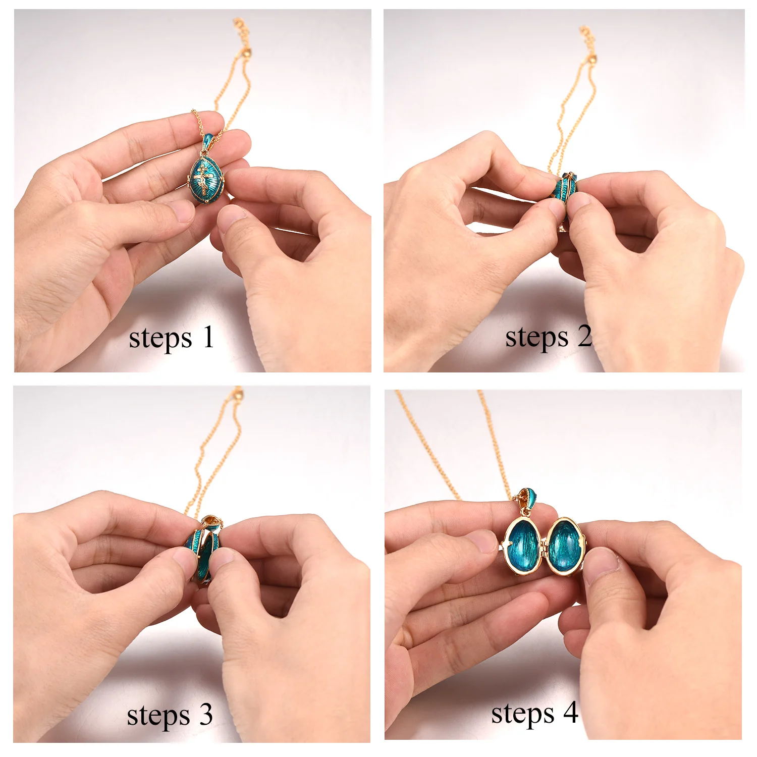 U7 Blue Red Egg Oval Orthodox Cross Locket Necklaces for Woman Glaze Enamel Religion Christians DIY Jewelry Gift for Her