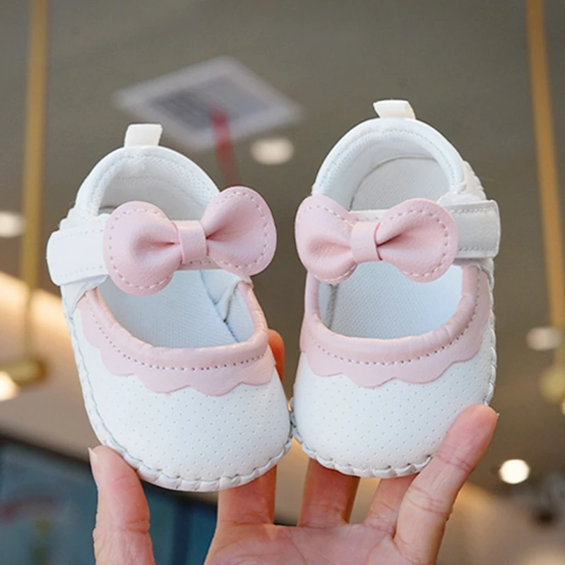 Listenwind Baby Girl Synthetic Leather Flats Shoes Infant Bow Firsts Walker Crib Shoes for Party, Festival, Baby Shower