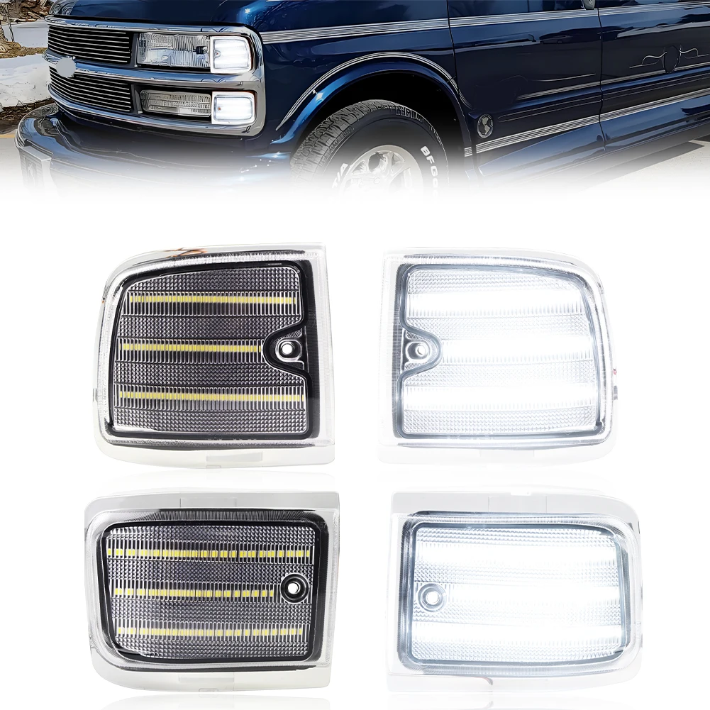 4 stuks voorste bovenste & onderste zijmarkeringslicht richtingaanwijzer met LED voor 1996-2002 Chevrolet Express bestelwagen 1500 2500 3500 bestelwagen