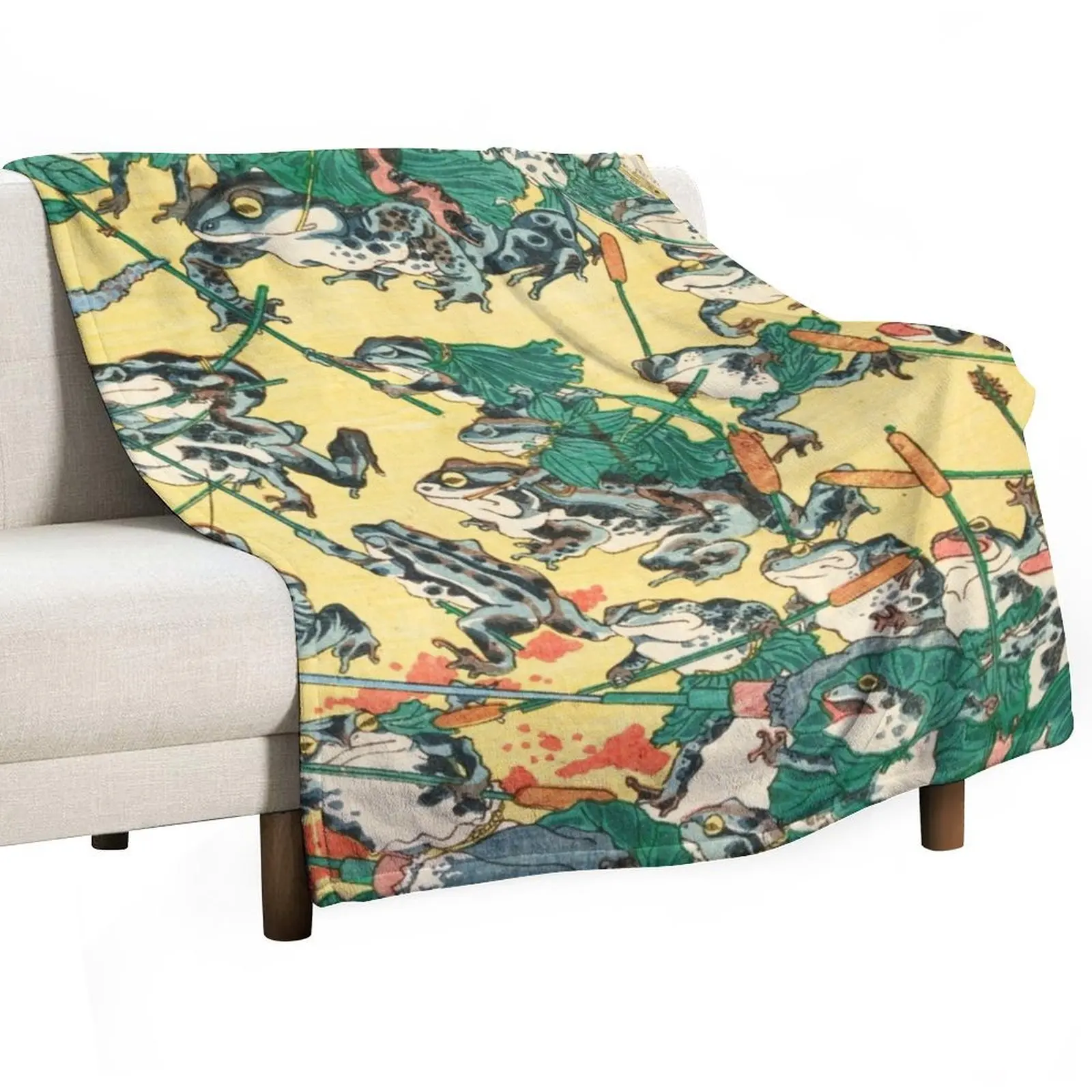 Fashionable Battle of Frogs by Kawanabe Kyosai, 1864 Throw Blanket halloween Soft Big Blankets