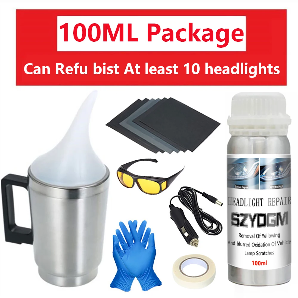 Auto-Scheinwerfer-Restaurierungsset, Autozubehör, Scheinwerfer-Reparatur- und Polier-Set, Scheinwerfer-Anti-Kratz-Detailing-Reinigungs- und Wartungsset, Scheinwerfer-Vorbereitungsset, 100 ml, Auto-Scheinwerfer-Kratzer, Vergilbung, Verwackelung, Reparatur, Polier- und Restaurierungsset – Detail 2