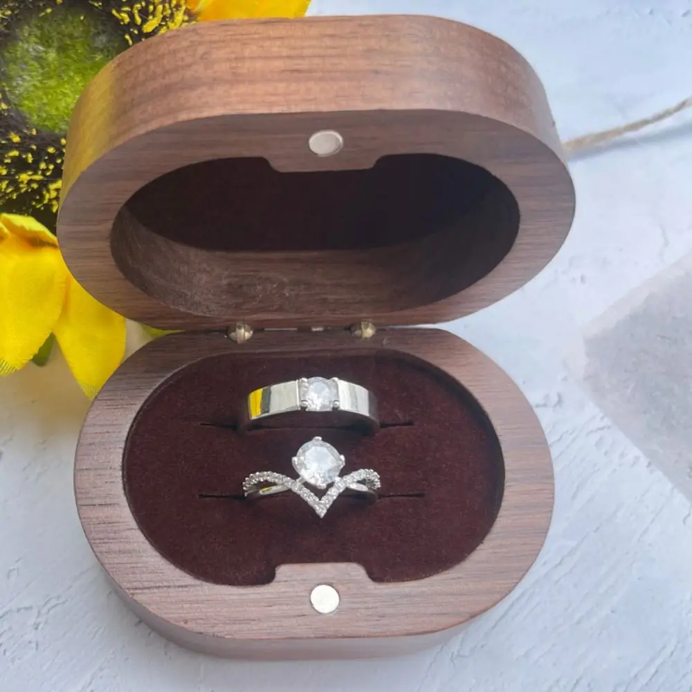 

Handmade Wedding Ring Box Double Slots Wooden Ring Display Box Rustic Design Magnet Closure Rings Bearer Box Ring Display
