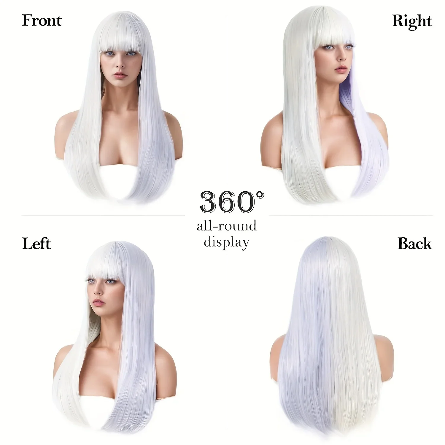 Women's Heat-Resistant Synthetic Wig: Long Split-Dye Straight Style with Bangs - Versatile for Cosplay, Party, Halloween & Daily