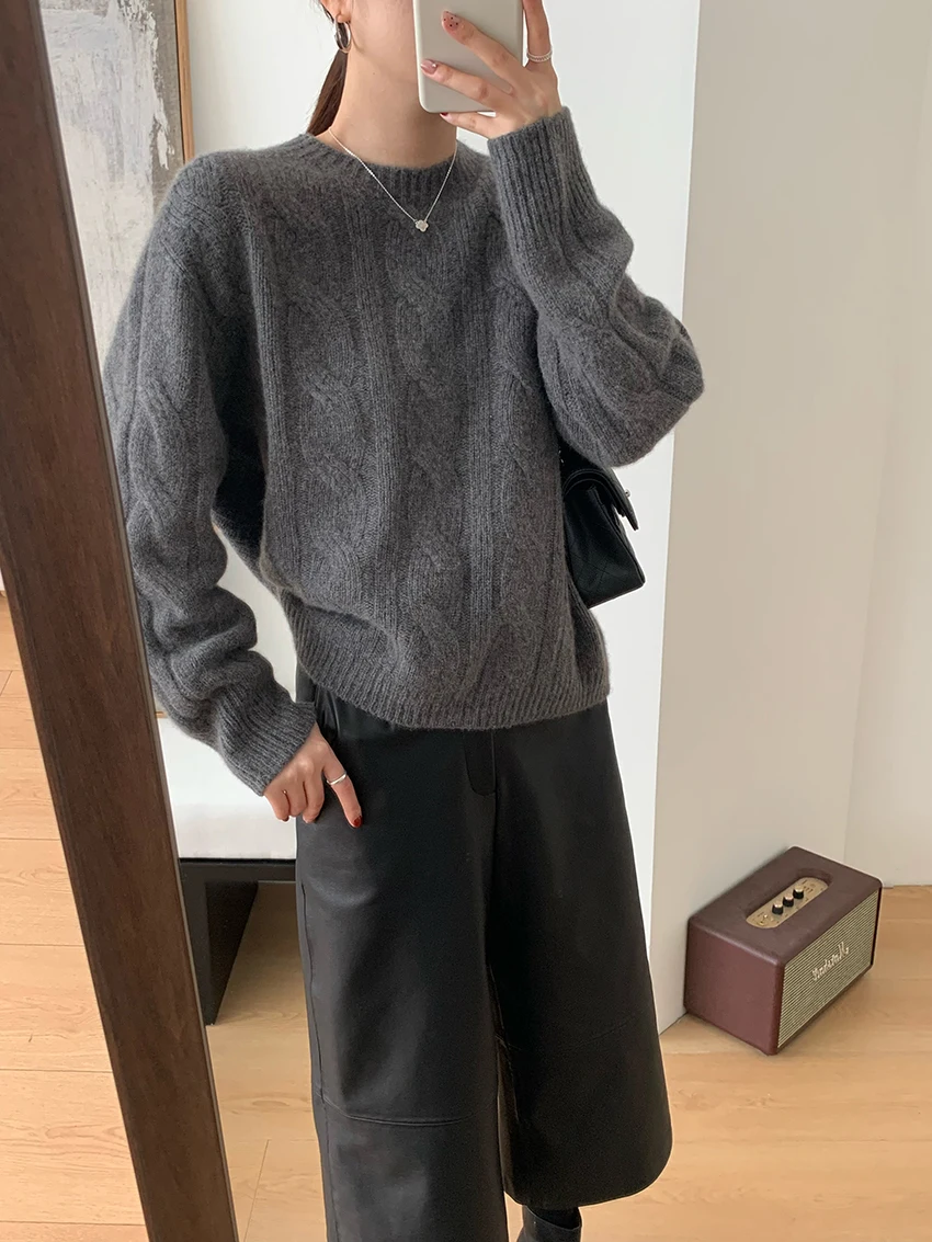 

Sunny Red Camere Knitwear Women's Loose Fit Long Sve round Ne Casual Sle Autumn Winter Soft Skin-friendly Sweater