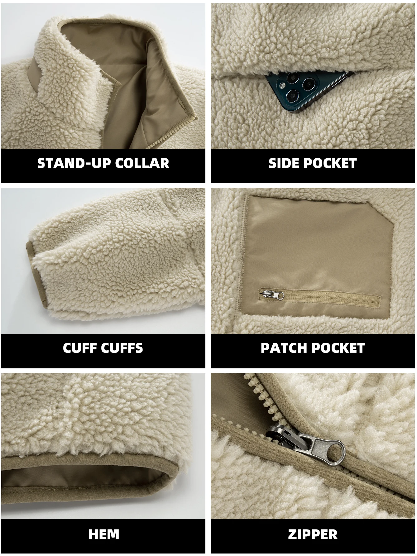 Men's Sherpa Fleece Jackets Casual Loose Thicken Warm Long Sleeve Coats Autumn&Winter Oversize Zip Up Outerwear 24H shipped