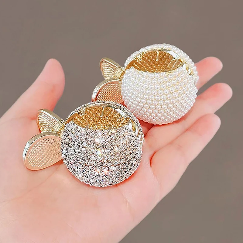 Fashion Pearl Rhinestone Alloy Hair Clip For Women Girls Mini High Ponytail Holder Crystal Hair Claws Elegant Party Headdress