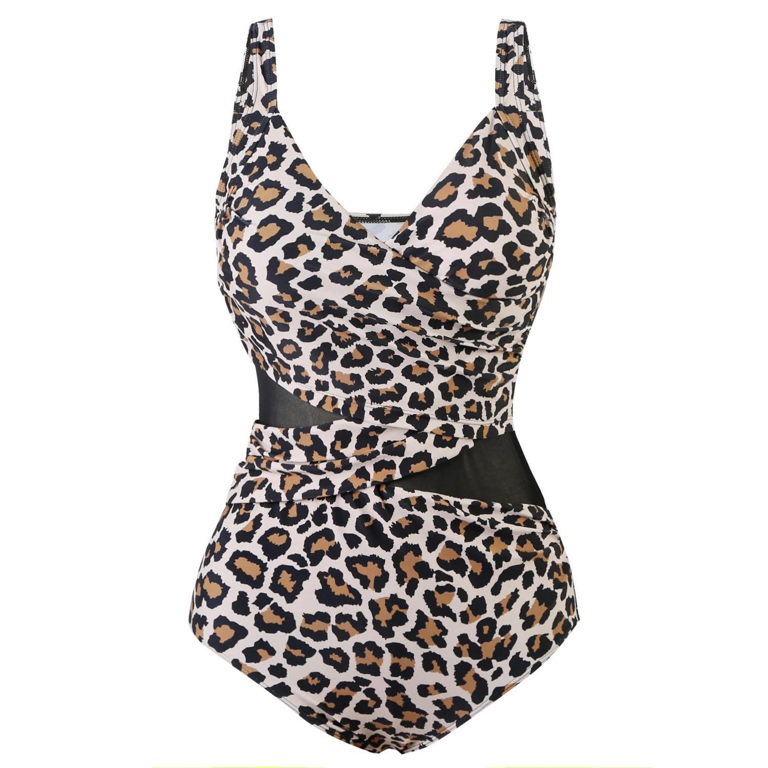 2024 New Sexy Leopard Print Plus Size Swimwear Women Mesh Patchwork One Piece Swimsuit Female Large Size Bathing Suits Beachwear