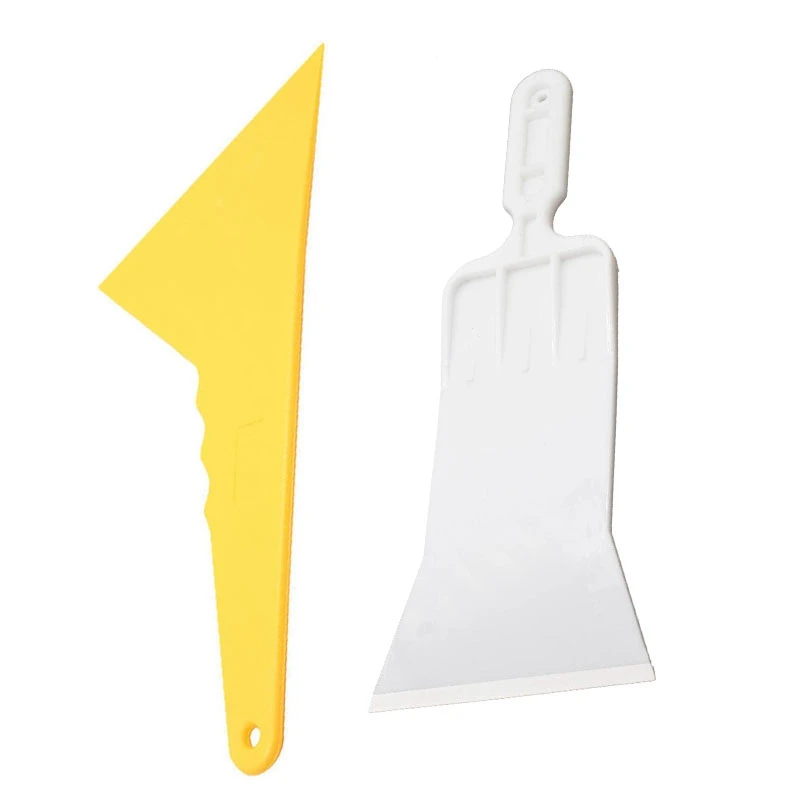 

2Pcs Plastic Auto Car Window Sticker Film Scraper Squeegee Cleaning Tool - White & Yellow