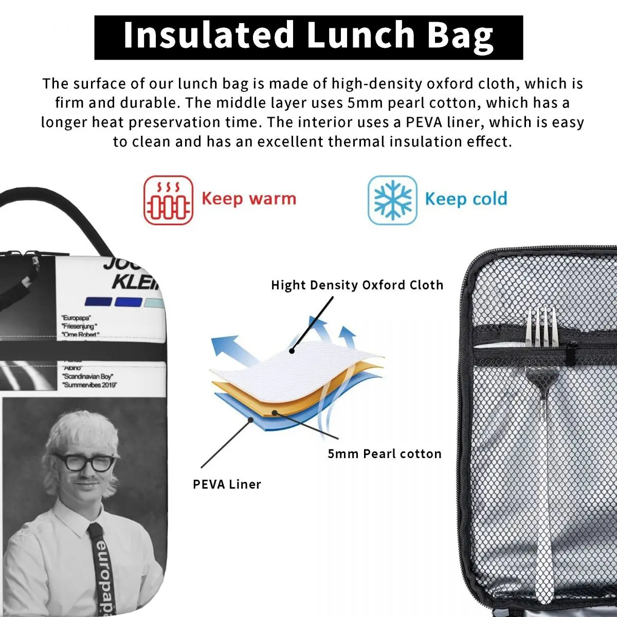 I Love Joost Klein Europapa Insulated Lunch Bag Europapa Eurovisions Food Bag Portable Thermal Cooler Bento Box For Work