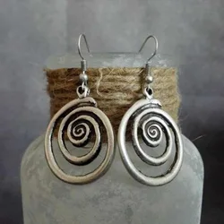 Vintage Silver Color Spiral Earrings Charm Pendant Bohemian Punk Style Silver Color Dropped Earrings Creative Girl Jewelry