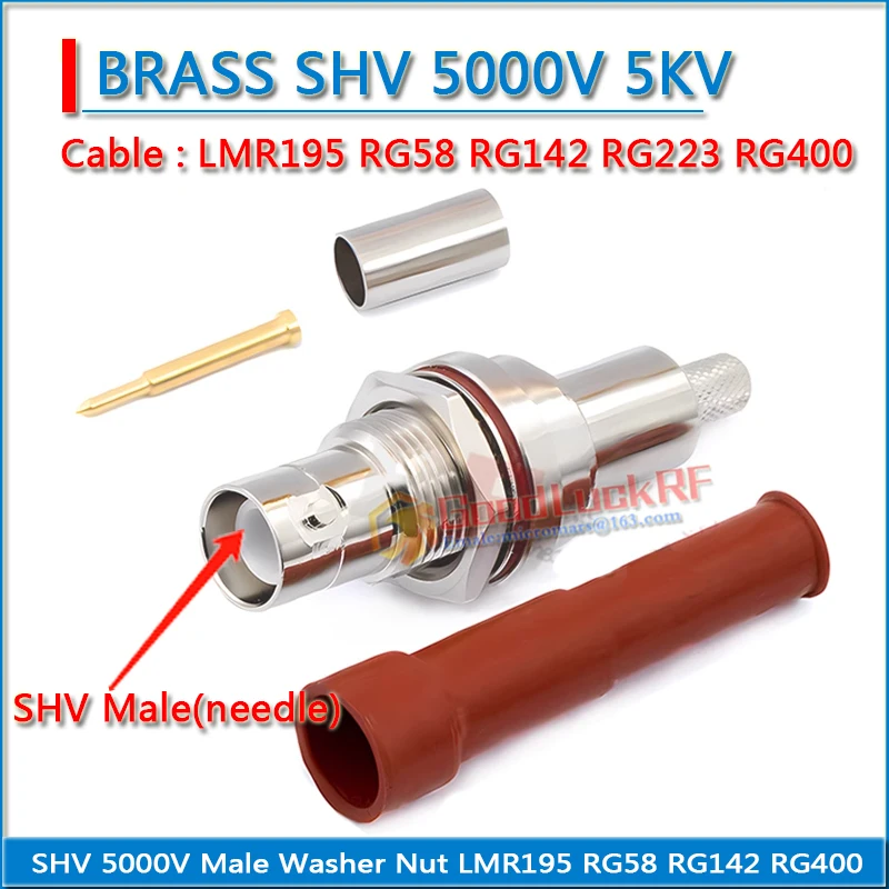 

SHV-5000V SHV 5000V Male pin High Voltage Power Washer Nut BNC Female Crimp LMR195 RG58 RG142 RG223 RG400 RF Connector Adapters
