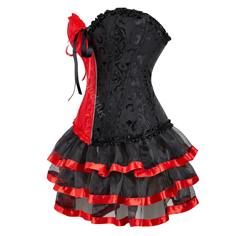 Corset Dress Short Skirt Tutu Mini Set Bustier Plus Size Lace Up Gothic Victorian Vintage Sexy Burlesque Renissance Korsett - view 3