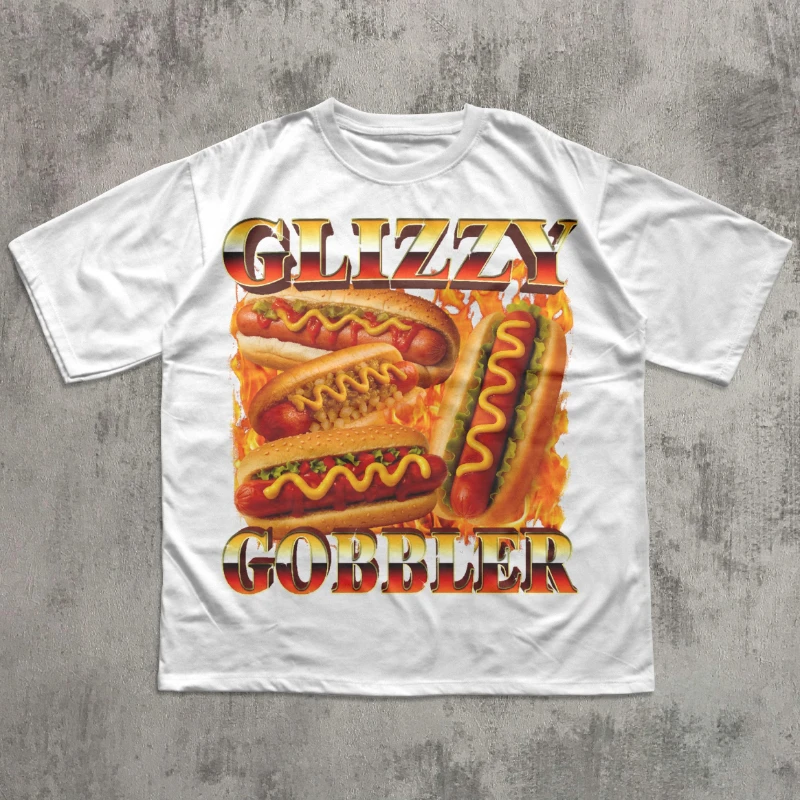 

Футболка с забавной хот-догом Glizzy Gobbler, одежда в сборе, рубашка с едой, футболка с мемами, гладическая футболка, винтажная футболка с рисунком, подарок