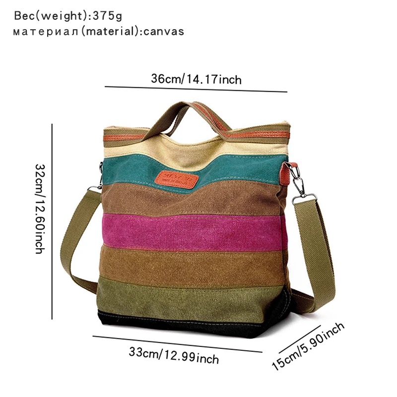 Hot Sell Fashion Female Shoulder Bag  New Rainbow Stripes Patchwork Crossbody Bag Large Capacity Canvas Women\'s Handbags