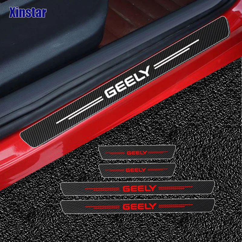 4Pcs Carbon Fiber Car Door Sill Sticker For GEELY GC6 GC9 EMGRAND EC7 EC8 CK ATLAS CK2 CK3 GT Auto Accessories