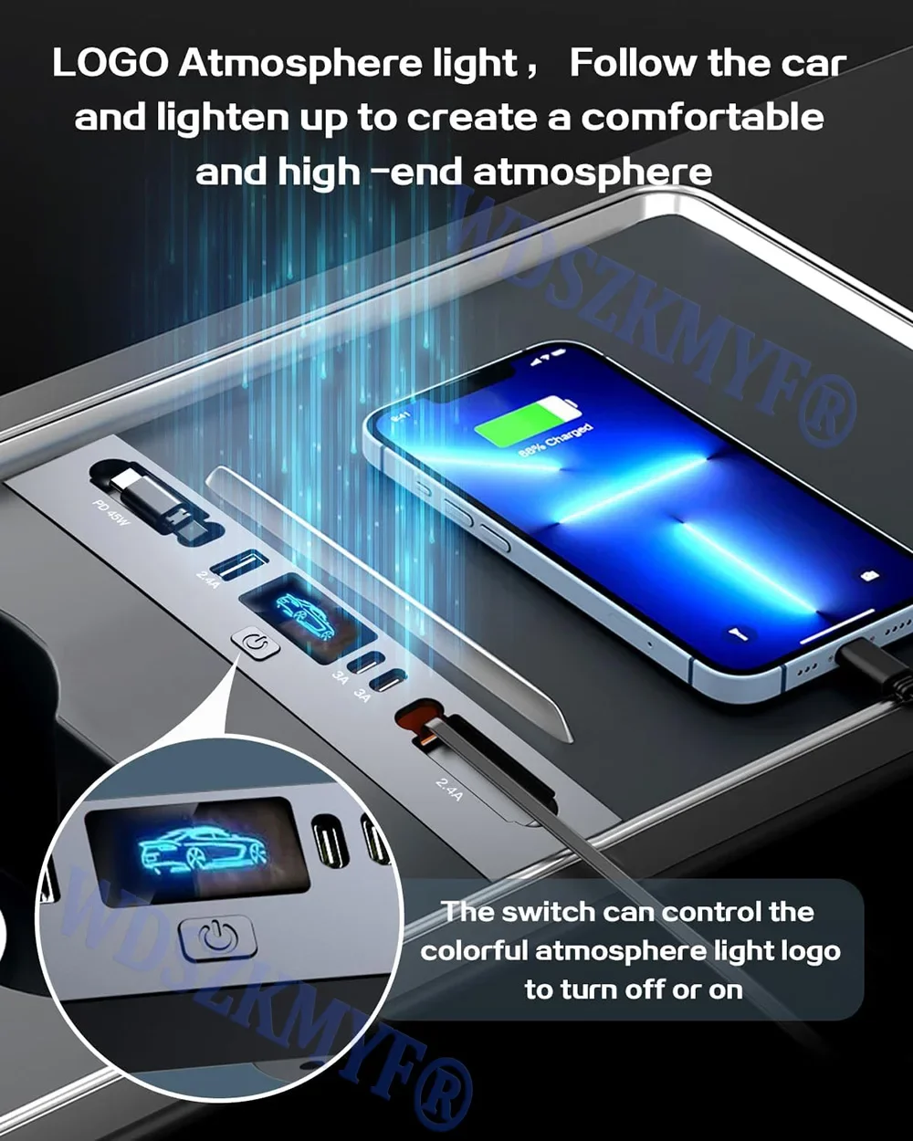 

For Tesla New Model Y Juniper 2025 Model 3 Highland 2024 65W 45W Central Control Fast Charging TPYE-C USB HUB Expansion Dock