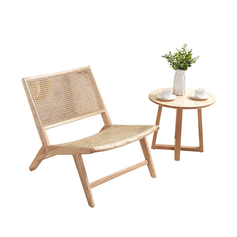 

rattan seat, leisure balcony courtyard tables and chairs, Nordic real rattan single sofa chair solid wood homestay
