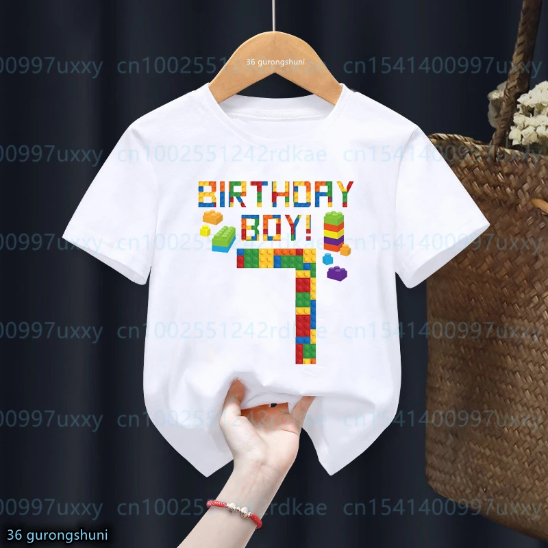 2023 New Kids 4-9th Birthday Master Builder Block Building Boys Tshirt Birthday Party Dress Cute Children Tshirt Boys Shirt Tops