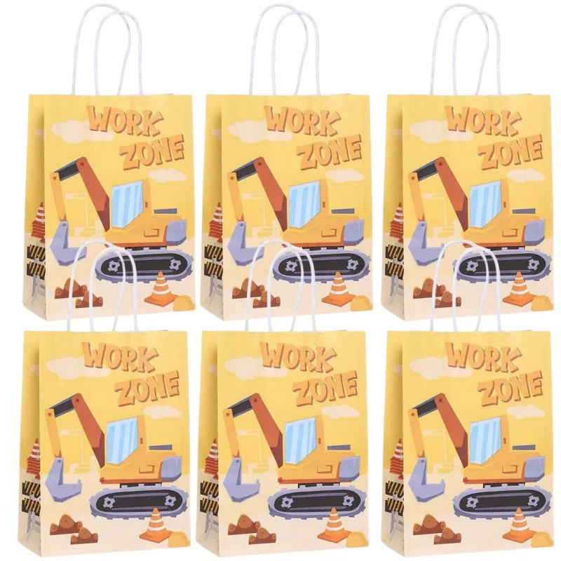 6/24 stücke Bau Papier Taschen mit Griff Party Favor Taschen Behandeln Süßigkeiten Snack Taschen Engineering Fahrzeug Geburtstag Party Decor – Detail 5