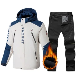 Large Size 9XL Ski Suit Men Winter Warm Fleece Ski Jackets Pants Windproof Snow Coat Outdoor Snowboard Wear Set Husband Overalls